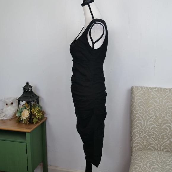 Eileen Fisher Italian Cotton Ruched Sheath Dress Size 4 Black Stretch Cocktail - Picture 7 of 8